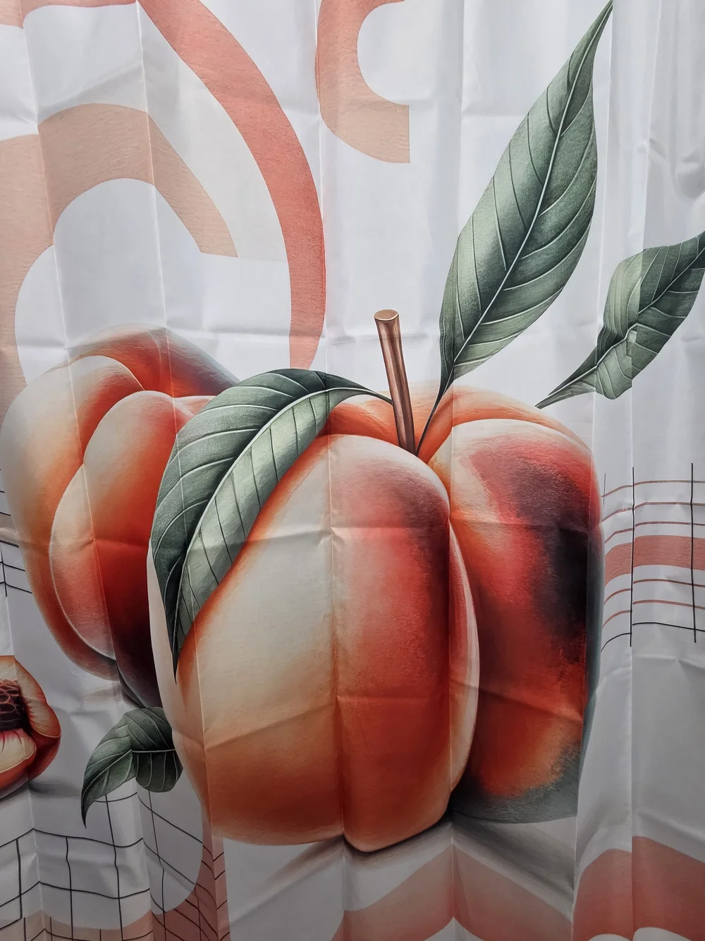 NWOT Water Resistant Fabric Peach Print Shower Curtain